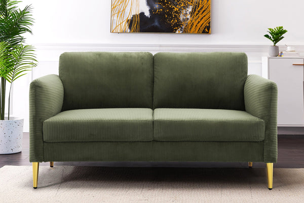 English Elm 60.63" Wide Modern Corduroy Loveseat with Plush 5.5" Cushions, Solid Wood Frame, Space-Saving Design Green B2735P390629
