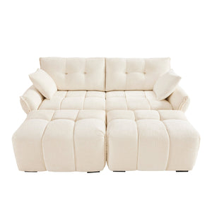 English Elm 2 Seater Sofa Set with Ottomans and Throw Pillows Plush Chenille Tufted Design Durable Wood Frame Comfort White W714S01135
