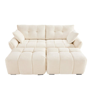 English Elm 2 Seater Chenille Sofa with Ottomans Tufted Plush Couch for Apartment Living Room White W714S01651