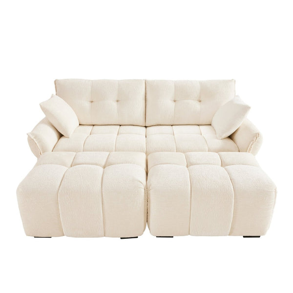 English Elm 2 Seater Chenille Sofa with Ottomans Tufted Plush Couch for Apartment Living Room White W714S01651