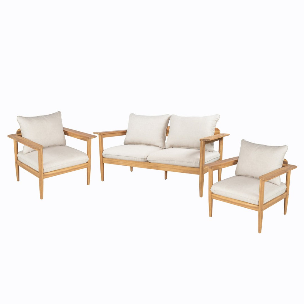 English Elm Terassi Solid Acacia Wood Outdoor Chat Set with Cushioned Club Chairs and Sofa TERASSI 3PCS CHAT SET