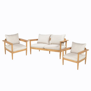 English Elm Terassi Solid Acacia Wood Outdoor Chat Set with Cushioned Club Chairs and Sofa TERASSI 3PCS CHAT SET
