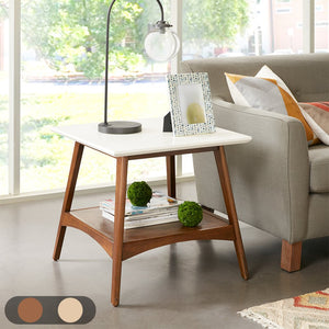 JLA Home Madison Park - End Table with Two-Tone Off-White Top and Pecan Shelf, Mid-Century Frame, Durable Daily-Use Accent MP120-0095