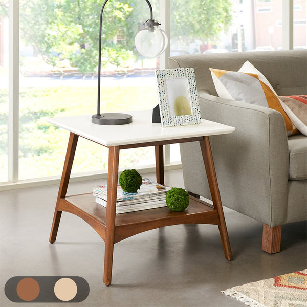 JLA Home Madison Park - End Table with Two-Tone Off-White Top and Pecan Shelf, Mid-Century Frame, Durable Daily-Use Accent MP120-0095