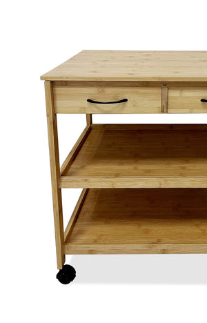 English Elm Modern Bamboo Trolley with Three Open Shelves and Drawer — Compact Mobile Kitchen Cart, 14.5"W x 34.5"H Natural 27 L x 18 W x 8 H B2741P342785