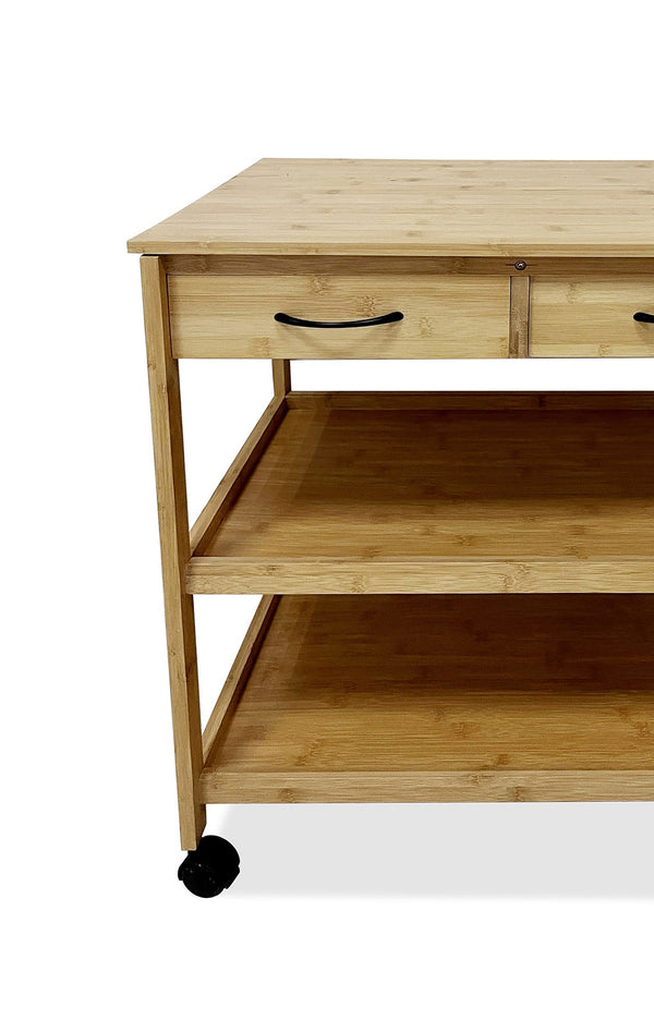 English Elm Modern Bamboo Trolley with Three Open Shelves and Drawer — Compact Mobile Kitchen Cart, 14.5"W x 34.5"H Natural 27 L x 18 W x 8 H B2741P342785