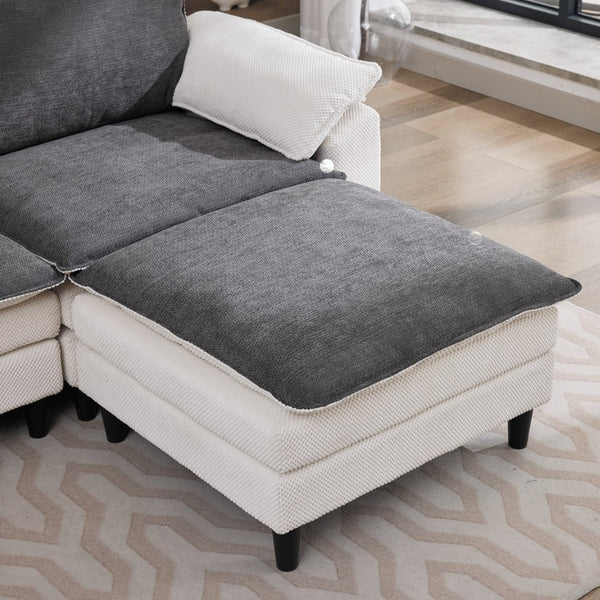 English Elm 100.39" Chenille Cloud Sectional Modular L Shape Deep Seat Sofa with Ottoman W5029S00002