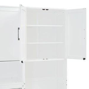 English Elm Twin Murphy Wall Bed with Integrated Closet Drawers and Desk for Studio Spaces White LP000595AAK-2