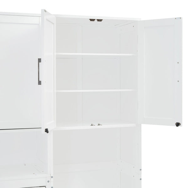 English Elm Twin Murphy Wall Bed with Integrated Closet Drawers and Desk for Studio Spaces White LP000595AAK-2