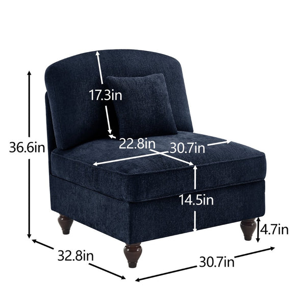 English Elm Armless Chenille Sofa Sculptural Spindle Legs Silver Thread Upholstery Living Room Blue W3041P332625
