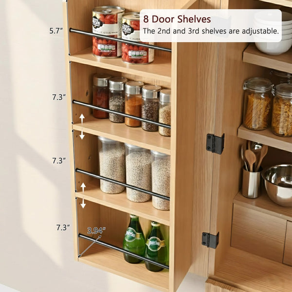 English Elm K&k Farmhouse Pantry Cabinet 72 Inch Tall Mdf Cupboard with Adjustable Shelves Natural N707S000020Y