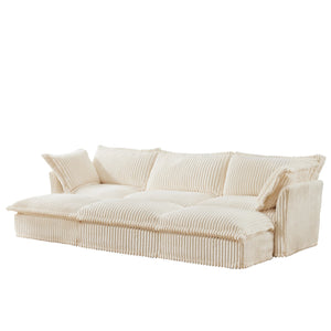 English Elm Living Room Sofa - Versatile 3-Seater Slipcovered Sofa With Ottomans, Soft Corduroy, Easy Care! W3041S00138