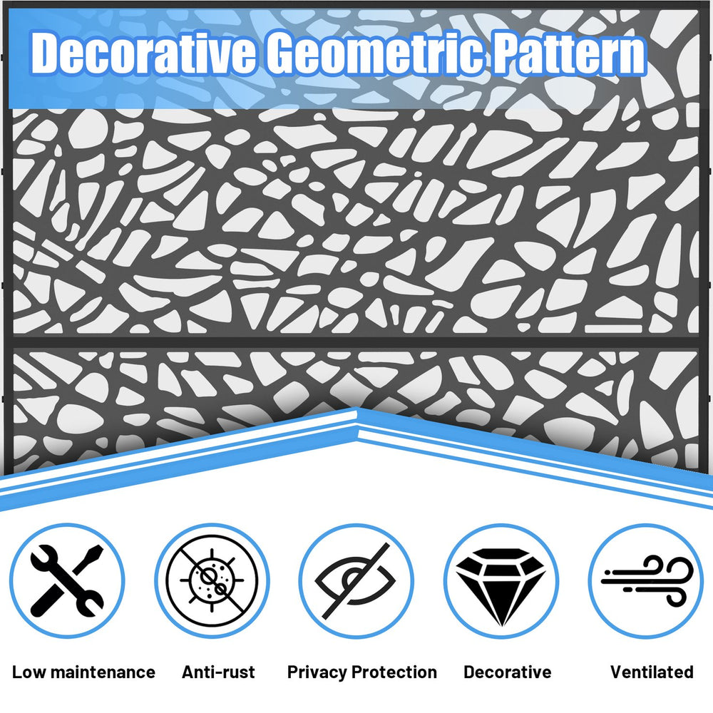 English Elm Metal Freestanding Privacy Screen Black 71" Tall — Decorative Outdoor Indoor Mesh Panel Divider, Sturdy Anchors, Easy Install W1859P215052