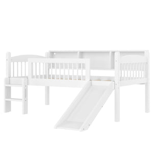 English Elm Twin Low Loft Bed Solid Pine Frame with Built-in Led Lighting and Storage Shelves Light White W1580P395928