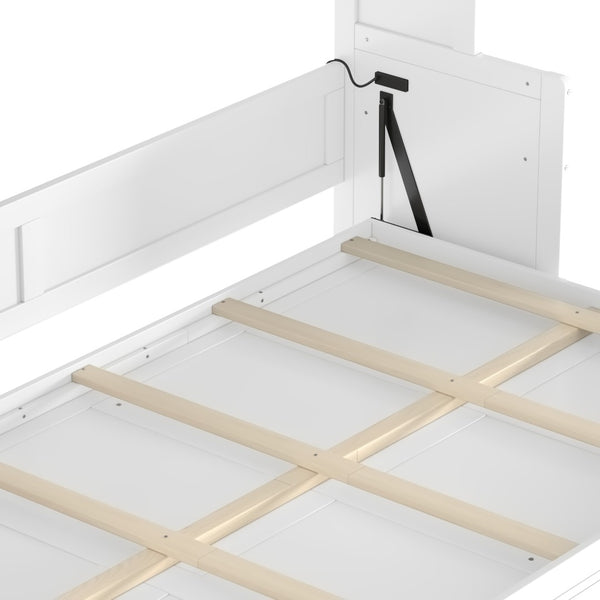 English Elm Full Murphy Bed with Fold Down Desk Led Lighting and Usb Port for Studio Spaces White W1580S00454