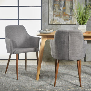 Christopher Knight Home® - Noble House - Zeila Mid Century Modern Light Grey Fabric Dining Chair with Dark Brown Wood Finished Metal Legs - Set of 2