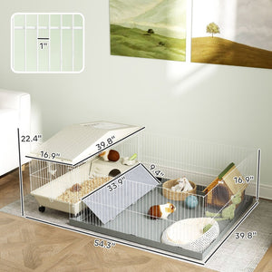 English Elm Small Animal Habitat with Oxford Playpen Waterproof Base Hay Feeder and Locking Wheels T3971P407716