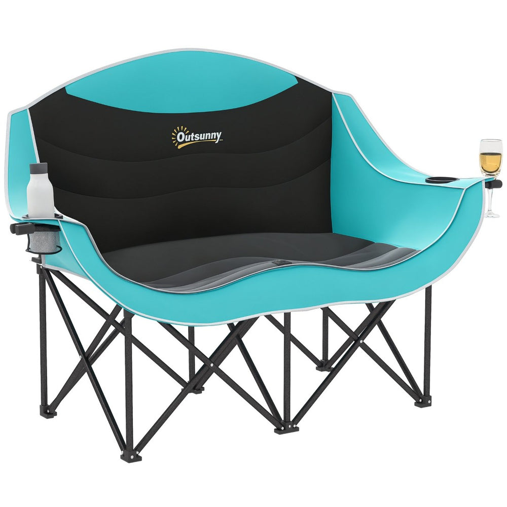 English Elm Outsunny Two Person Folding Camp Loveseat with Padded Seats and Built in Cup Holders W2225P485537