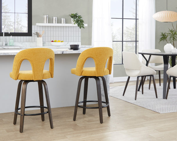 English Elm Fixed-height Swivel Counter Stools Mid-century Bentwood Walnut Frame Set of 2 B202S01787
