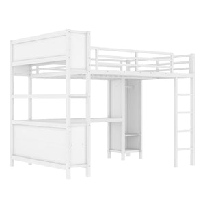 English Elm Metal Queen Size Loft Bed With L-Shaped Desk, Storage Cubes & Shelves For Kids, Teens & Adults W1580S00108