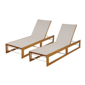 English Elm Christopher Knight Home® - MIA Acacia Wood Chaise Lounge with Breathable Textilene Mesh Seating for Cool, Durable Outdoor Relaxing Teak+ Beige 50.5 L x 27.5 W x 17.25 H N776P301495B