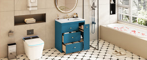 English Elm 30'' Modern Bathroom Vanity With Ceramic Sink, Durable Blue Finish & Ample Storage For Essentials N710P228374C