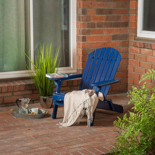 English Elm Christopher Knight Home® - Folding Adirondack Chair Acacia Wood Outdoor Lounge Seat with Slatted Back, Wide Arms, Durable Comfort Blue N770P358873C