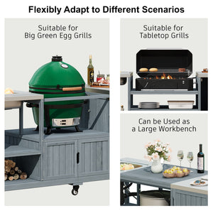English Elm K&k Solid Fir Outdoor Kitchen Island with Sink Stainless Steel Top and Grill Cutout Grey+Blue N707S000022G