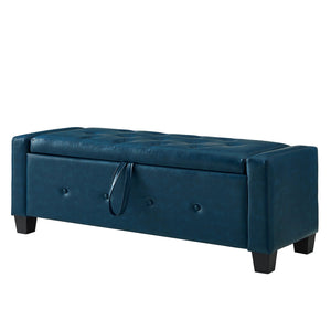 English Elm 48" Storage Ottoman Bench with Tufted Faux Leather Upholstery, Solid Wood Frame & 300lb Capacity Blue W1097P338780