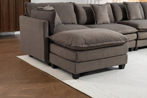 English Elm Modern Chenille Sectional Sofa Modular Sleeper with Ottoman Chaise and Waist Pillows Antique Grey W2530S00021