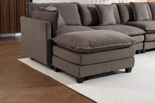 English Elm Modern Chenille Sectional Sofa Modular Sleeper with Ottoman Chaise and Waist Pillows Antique Grey W2530S00021