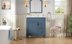 English Elm 30" French-Inspired Bathroom Vanity With Ceramic Sink, Soft-Close Drawers & Elegant Storage Solutions N710P323323C