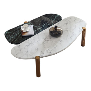 English Elm Faux Mid Century Marble Coffee Tables Set — Large & Small MDF Tops with Gold Geometric Legs, Durable Elegance W876P221049