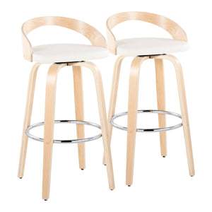 English Elm Grotto 30" Contemporary Fixed-Height Barstool Set Of 2 - Swivel White Faux Leather & Natural Wood B202S00597
