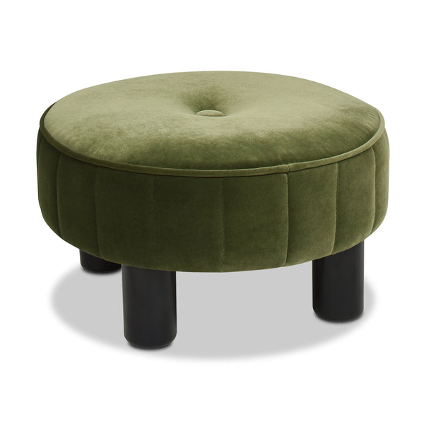 English Elm Jennifer Taylor Home - Riley 16" Round Footstool Ottoman – Olive Green Performance Velvet, Handmade Mid-Century Tufted Comfort B2719P238422