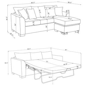 English Elm Pacheco Upholstered Sleeper Sectional with Chaise and Pullout Bed, Patterned Pillows & Sturdy Frame Camel B062P375539