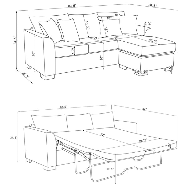English Elm Pacheco Upholstered Sleeper Sectional with Chaise and Pullout Bed, Patterned Pillows & Sturdy Frame Camel B062P375539