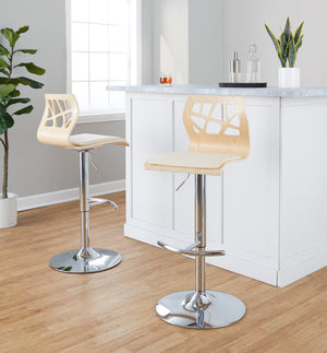 English Elm Adjustable Swivel Barstools Mid-century Modern Walnut and Cream Faux Leather Set of 2 B202S02182