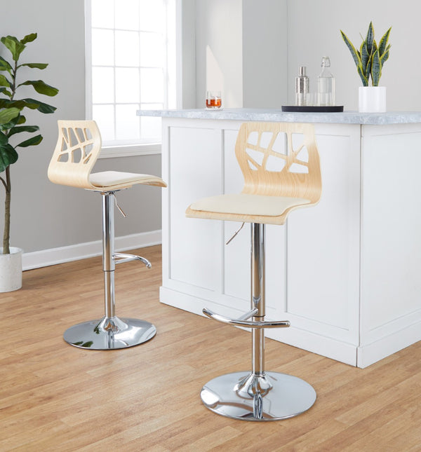 English Elm Adjustable Swivel Barstools Mid-century Modern Walnut and Cream Faux Leather Set of 2 B202S02182