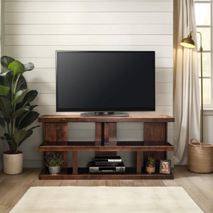 English Elm 64 Inch Whiskey Finish TV Console for TVs up to 70" — Knotty Alder, Distressed Urban Rustic Look, Fully Assembled B108P160187