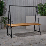 Christopher Knight Home® - Noble House - Huckleberry Outdoor Acacia Wood 88.5" Dining Table with Iron Plant Hanger