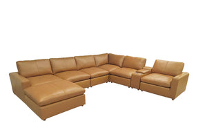 English Elm Leather Match Modular Sectional with Built-in Console for Open Concept Living Rooms Ginger B2748S00167