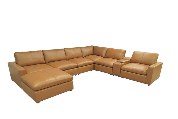 English Elm Leather Match Modular Sectional with Built-in Console for Open Concept Living Rooms Ginger B2748S00167