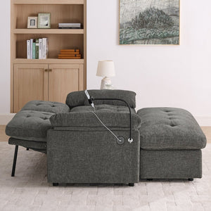 English Elm Leisure Chenille Two Seat Reclining Sofa with Usb Port Storage Ottoman Padded Armrests Gray W487S00522