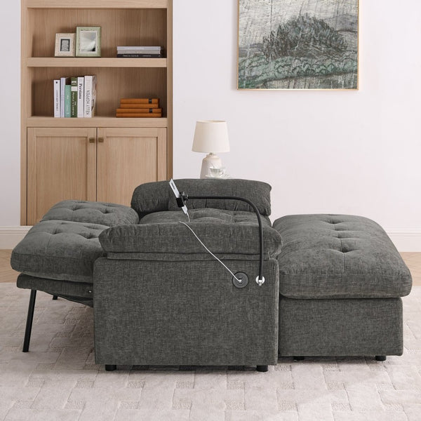 English Elm Leisure Chenille Two Seat Reclining Sofa with Usb Port Storage Ottoman Padded Armrests Gray W487S00522
