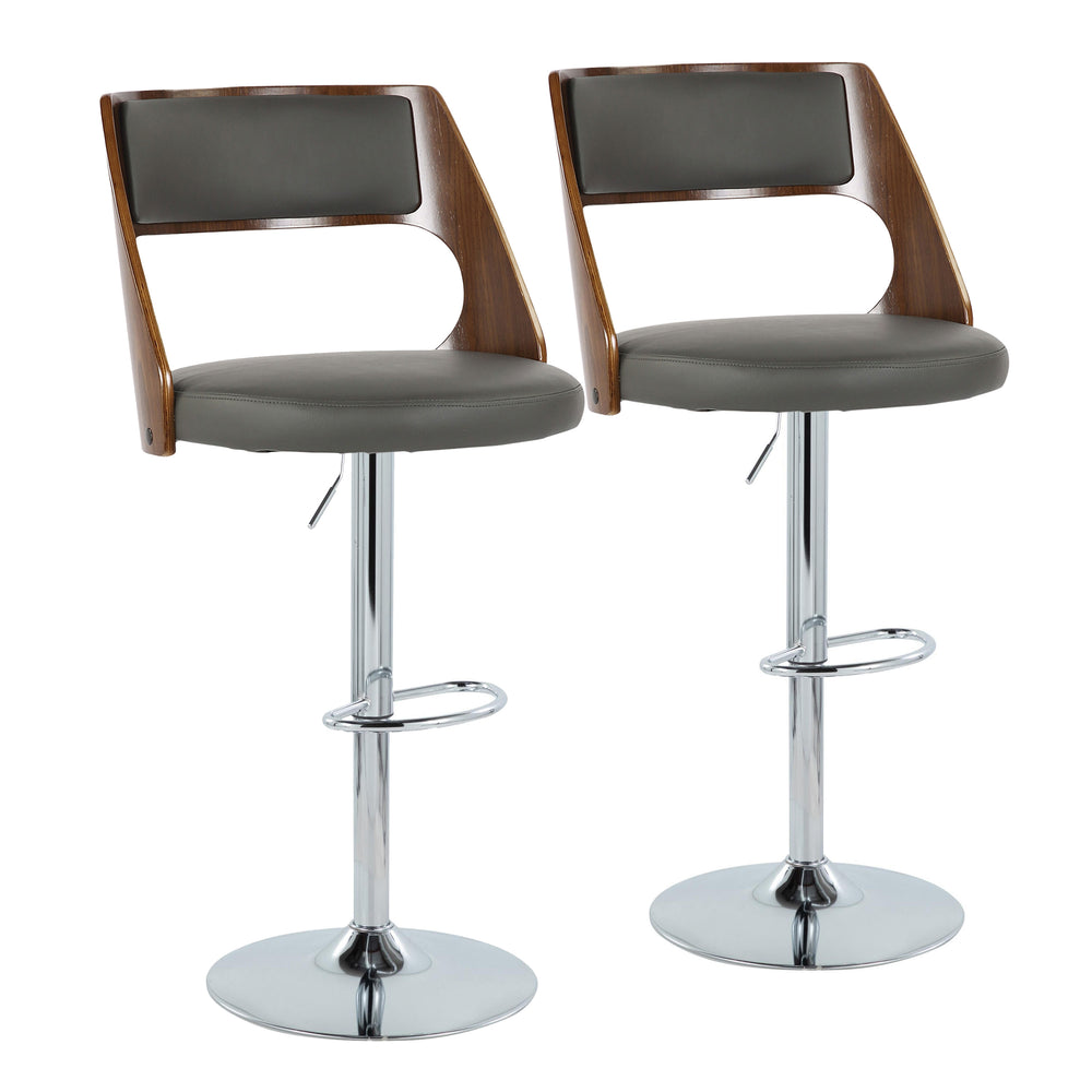 English Elm Cecina Mid-Century Adjustable Swivel Barstools Set of 2 — Grey Faux Leather, Walnut & Chrome Elegance B202S00758