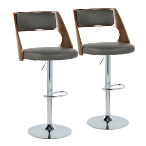 English Elm Cecina Mid-Century Adjustable Swivel Barstools Set of 2 — Grey Faux Leather, Walnut & Chrome Elegance B202S00758