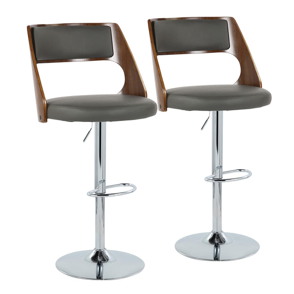 English Elm Cecina Mid-Century Adjustable Swivel Barstools Set of 2 — Grey Faux Leather, Walnut & Chrome Elegance B202S00758