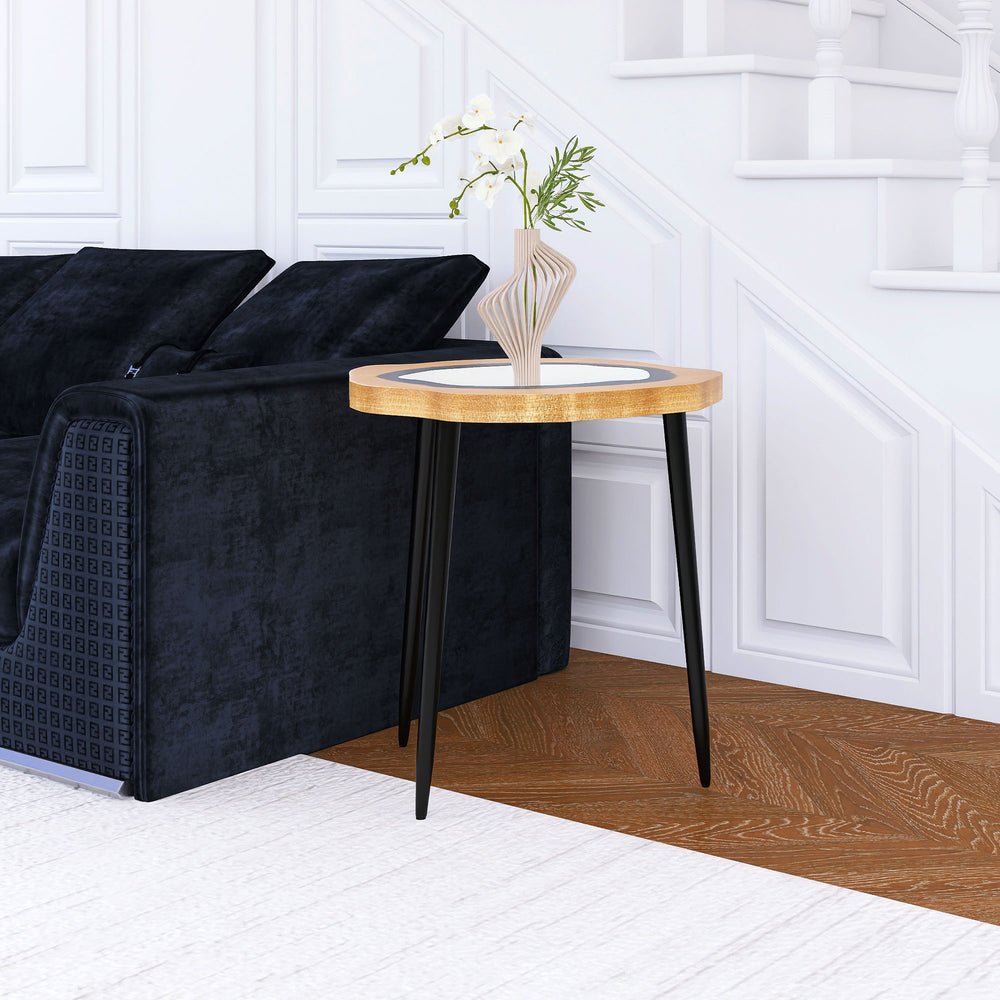 English Elm Small Side Table Modern 3-Leg MDF Nightstand for Living Room Bedroom Balcony - Black/Neutral, Easy Assembly, Durable Finish and Compact Design W716P197966