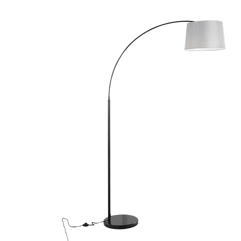 English Elm March Contemporary Floor Lamp: Modern Black Marble Base & Grey Linen Shade For Stylish Ambiance B202S01368